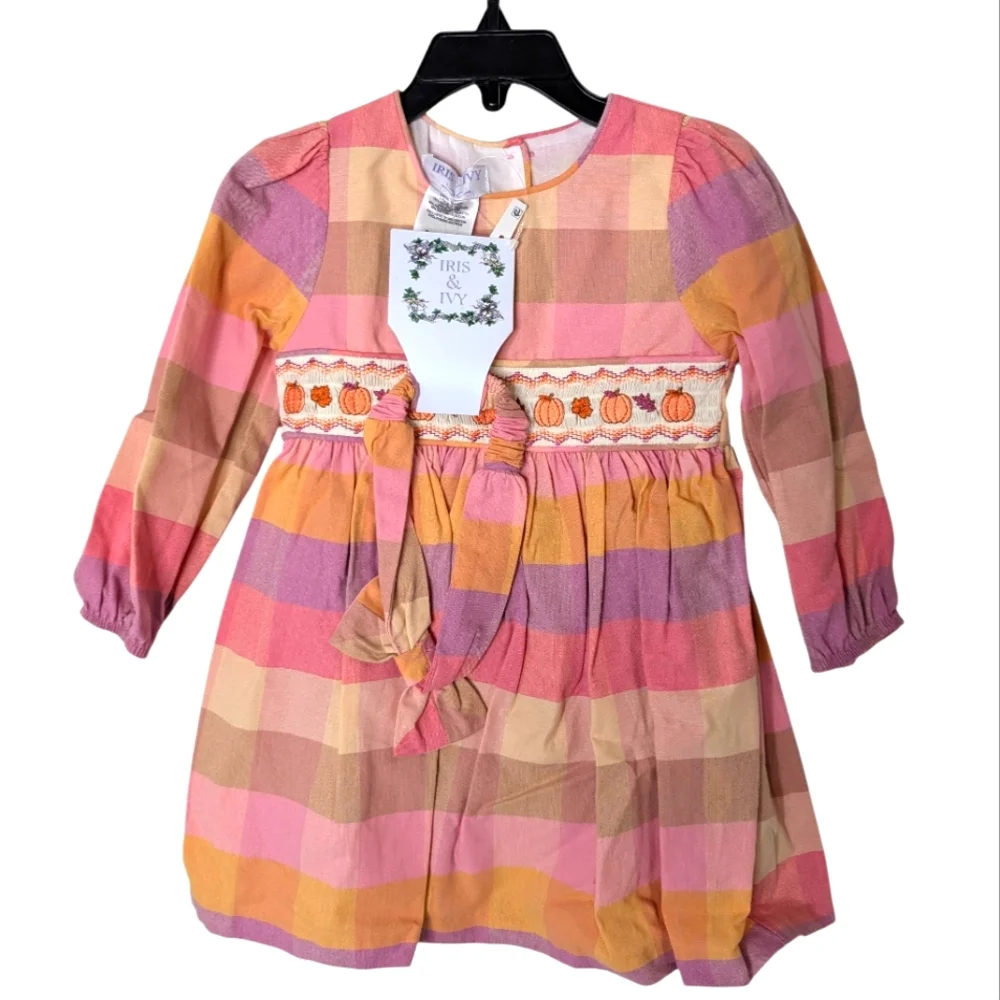 Iris & Ivy Autumn Smocked Dress with Headband... Size 24M